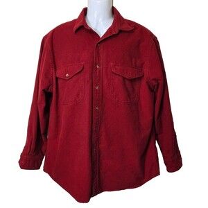 Lands End Flannel Shirt Mens Large 16-16.5 Brick Red Vintage 90s Button Up Heavy